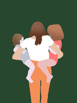 Mother holding two kids