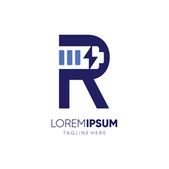 Letter R Battery Logo Design Vector Icon Graphic Emblem Illustration
