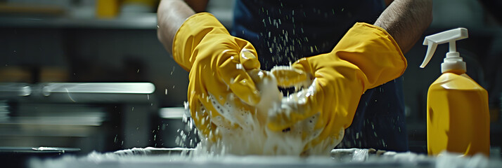 Close up of a washing his hands clean with soap and foam