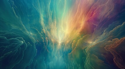 Ethereal beams of light piercing through a 3D abstract void, painting a dreamy and colorful picture...