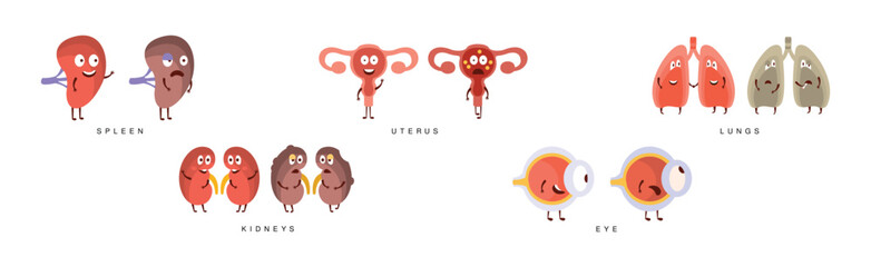 Happy Body Internal Organ with Face Vector Set