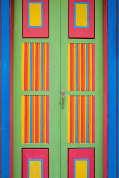 Colorful door with metal handle