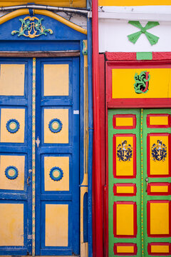 Colorful doors with metal handles