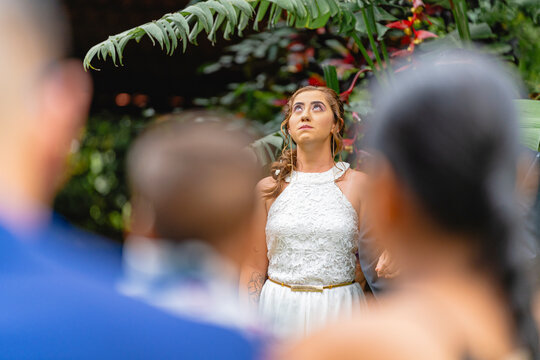 Portrait of a nervous woman on her wedding day