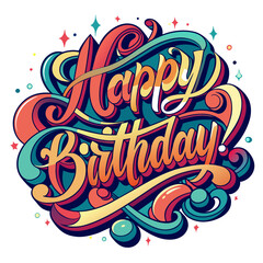 Happy Birthday badge . Greeting birthday party lettering with celebration hand drawn elements, decorative invitation card vector set. Design element for greeting cards, banner