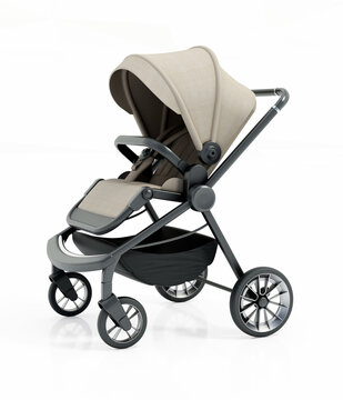 Generic baby stroller isolated on white background. 3D illustration
