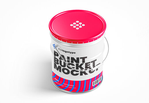 Tin Paint Bucket Mockup with Pink Cap