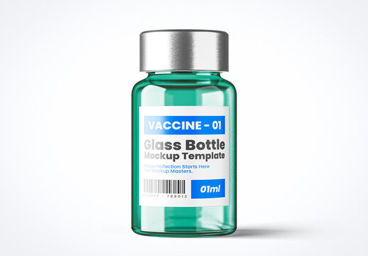 Small Vaccine Bottle Mockup with Silver Cap