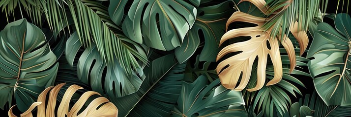 Hand-drawn vintage 3D illustration of exotic foliage, perfect for creating a luxurious tropical ambiance - obrazy, fototapety, plakaty