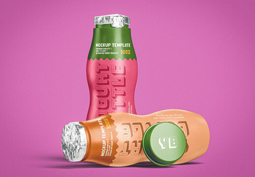 Set of Two Yogurt Bottles Mockup