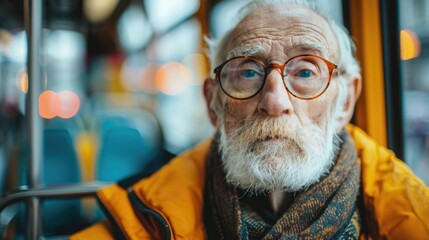 Elderly individual trying to navigate public transportation, looking confused and lost, depicting the challenges of mobility and orientation