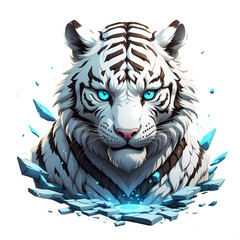 White Tiger with Blue Eyes T-Shirt Design for DTF Stickers.