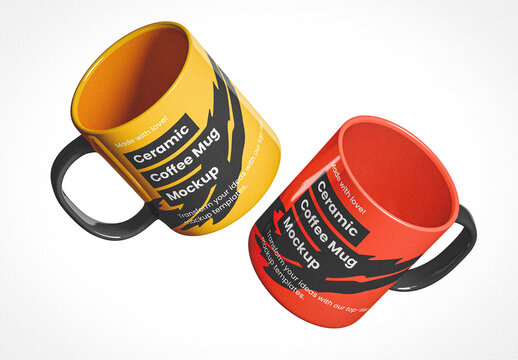 Two Floating Ceramic Mugs Mockup