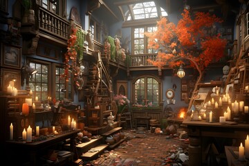 3d render of an old house in a fairy tale style.