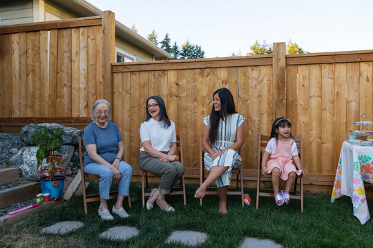 Extended family - four generations of women - spending time toge