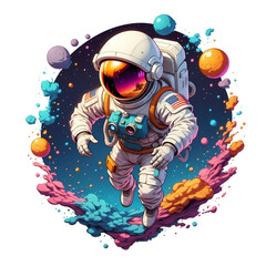 Astronaut with Colorful Splashes in background. t-shirt design for dtf.