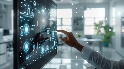A female engineer in the near future who operates a hologram screen