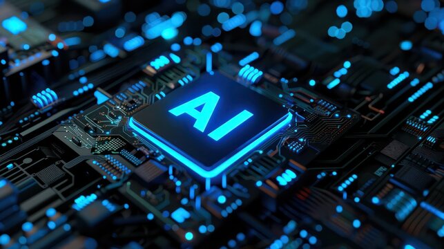 illustration of a computer motherboard that uses a processor with AI artificial intelligence technology