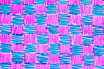 Felt pen doodle scribbles with colored pink and blue square. Abstract texture drawn with felt-tip...