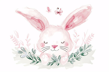 Obraz premium Watercolour Easter Bunnies With Colourful Easter Egg