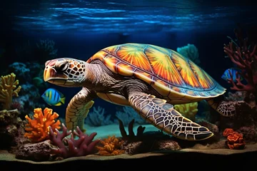 Deurstickers a sea turtle swimming in the water © Gheorhe