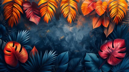 Forest landscape abstract art wallpaper with hand-painted leaves...