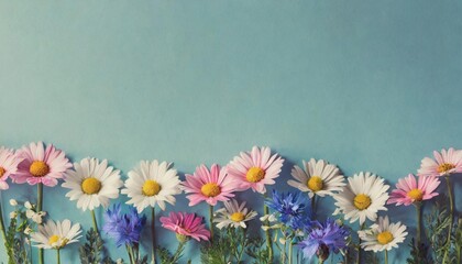 Conjunto de flores de primavera sobre fondo liso - obrazy, fototapety, plakaty