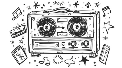 Tape recorder hand drawn in doodle style. vector scan
