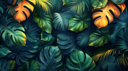 Printed tropical leaves vector design for summer background, banner, cards, and prints. Nature leaf background vector. Line art design. Tropical leaves botanical design for summer background, banner,