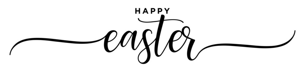 Happy Easter - Motivation and inspiration positive quote lettering phrase calligraphy, typography. Hand written black text with white background. Vector element - obrazy, fototapety, plakaty