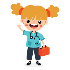 Cartoon Kid With First Aid Kit