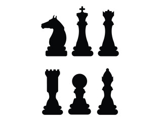 Chess pieces silhouette vector art white background
