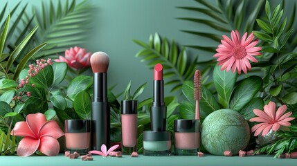 Banner template for online beauty store. Background concept with cosmetic products and categories. Vector advertisement mockup. Online shopping navigation.