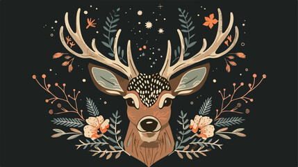 vector hand drawn deer head logo tattoo. illustration