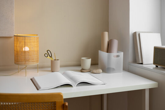 A modern home office with stylish items