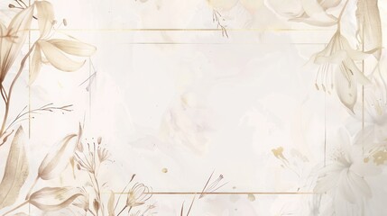 Luxurious invitation design with a botanical border of golden branches and lily silhouettes, elegantly presented on an ivory background