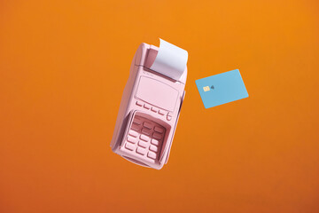 Contactless payment via credit card isometric concept.