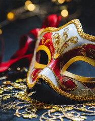 White Venetian carnival mask, masquerade, party outfit, festive costume, Mardi Gras celebration