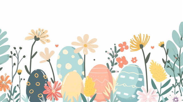 Springtime Easter eggs and floral border illustration