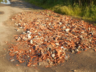 Scattered brick rubble.