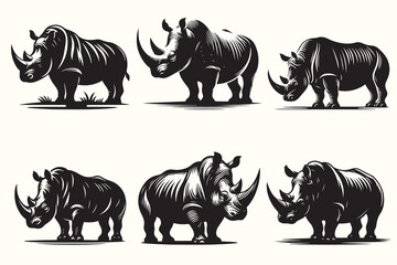 Rhino Silhouette Vector Illustration Set