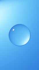 青い背景に丸い水滴。背景素材。3D（縦長）