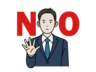 NOサイン、断る会社員の男性、ビジネスマン