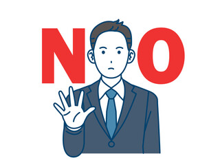 NOサイン、断る会社員の男性、ビジネスマン
