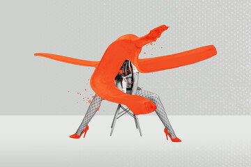 Creative abstract template collage of female sit chair banana peel erotic seductive girl promo billboard comics zine minimal