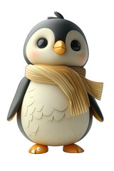 a penguin figurine wearing a scarf near a white background 3D rendering