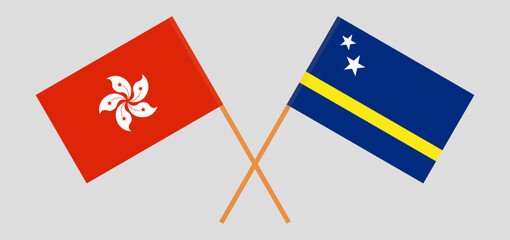 Crossed flags of Hong Kong and Country of Curacao. Official colors. Correct proportion
