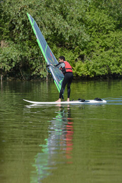 a man during wind surfing practice