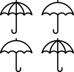 Pixel perfect icon set about umbrella, rain, rainy weather, protection. Thin line icons, flat vector illustrations, isolated on white, transparent background