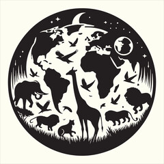 World Wildlife Day Silhouette Vector Illustration